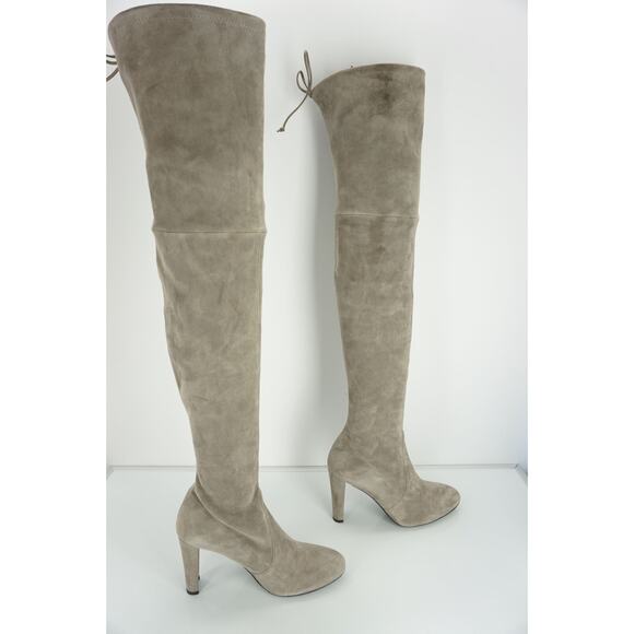 Stuart Weitzman Highland Suede Over the Knee Bow Top Boots - Picture 4 of 10